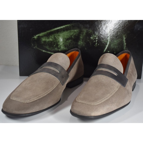 MAGNANNI MEN NIB $475 TIERRA GREY SUEDED LEATHER PENNY LOAFERS. SIZE 11 - Picture 4 of 11